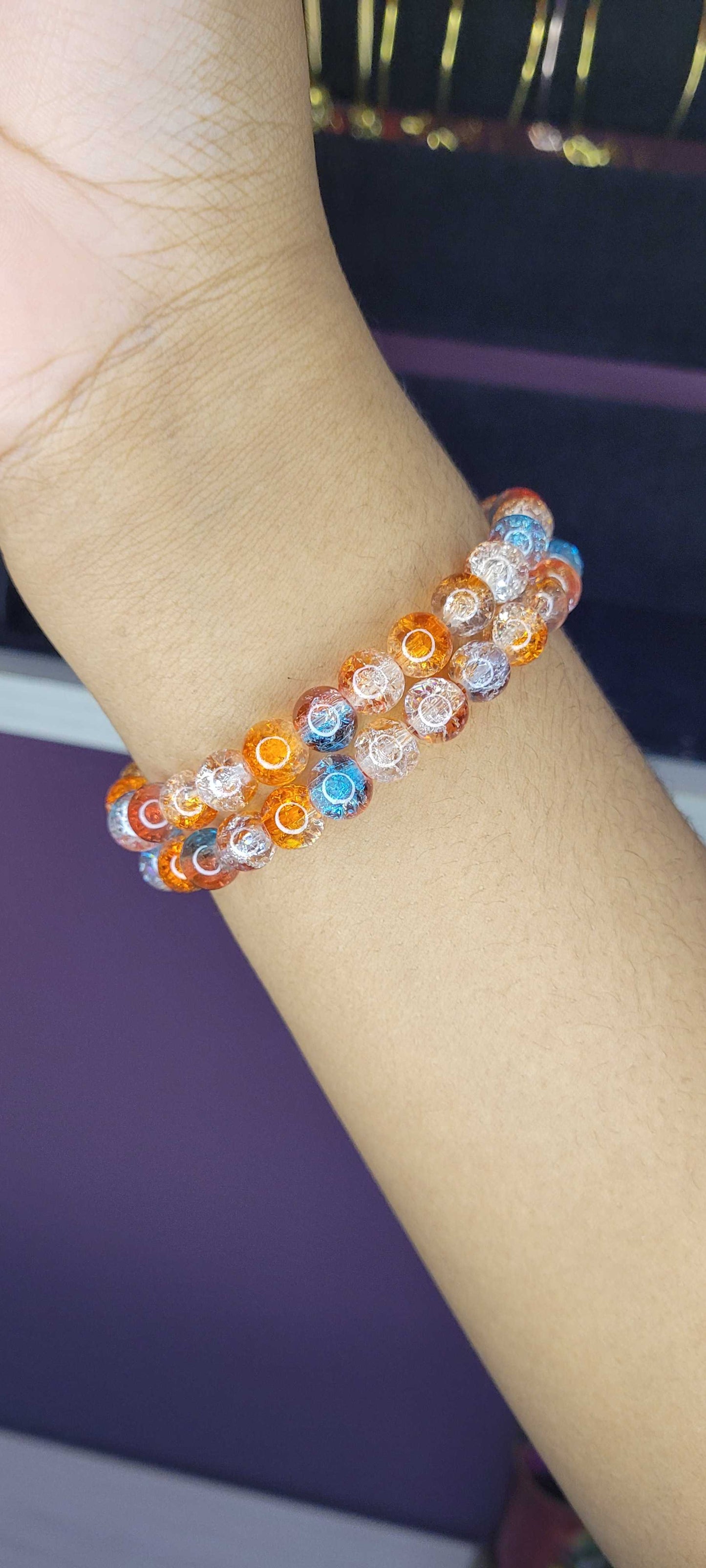 ORANGE AND BLUE CRACKLE BRACELET