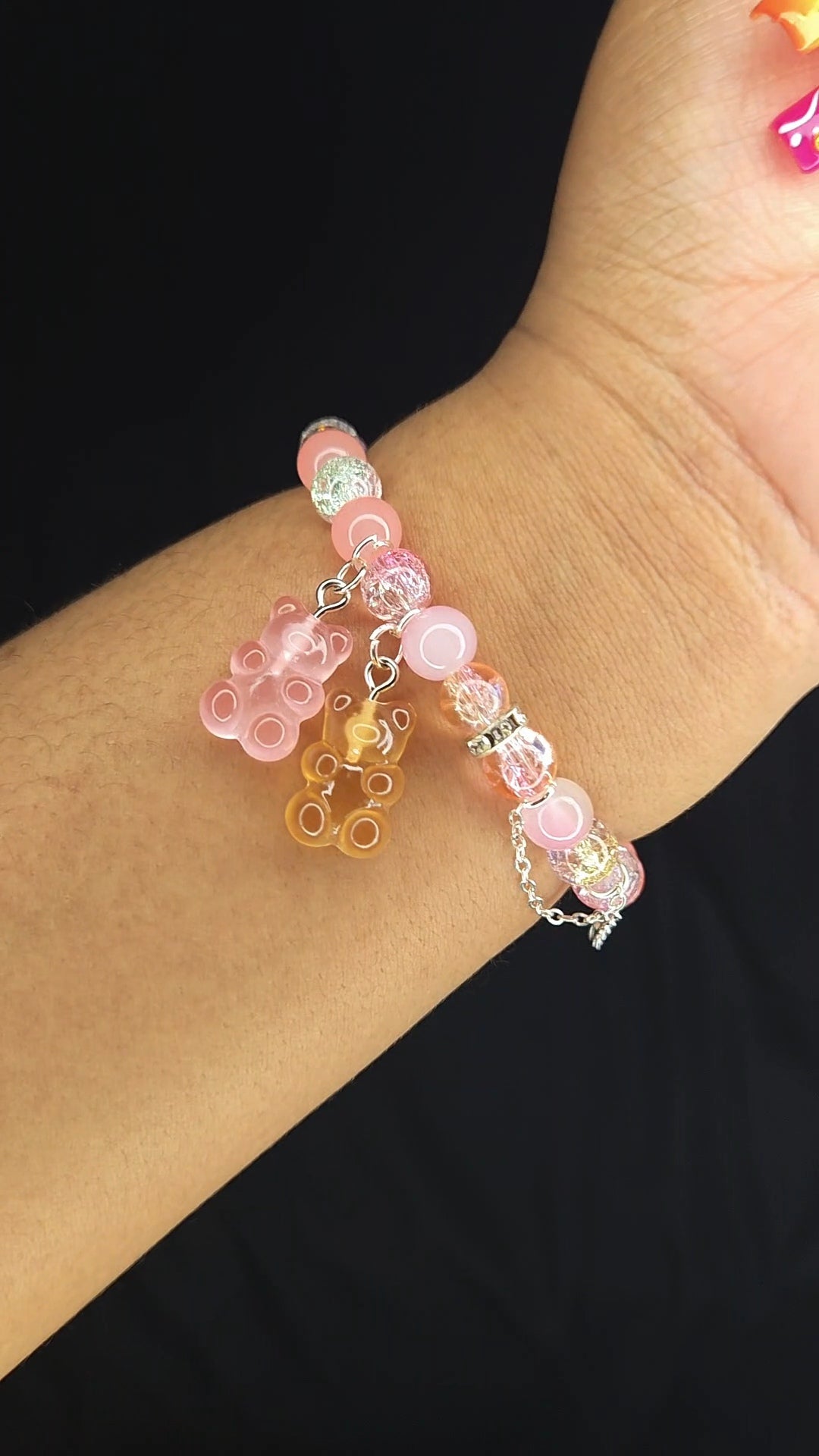 Pink crackle mix with double gummy bear charms