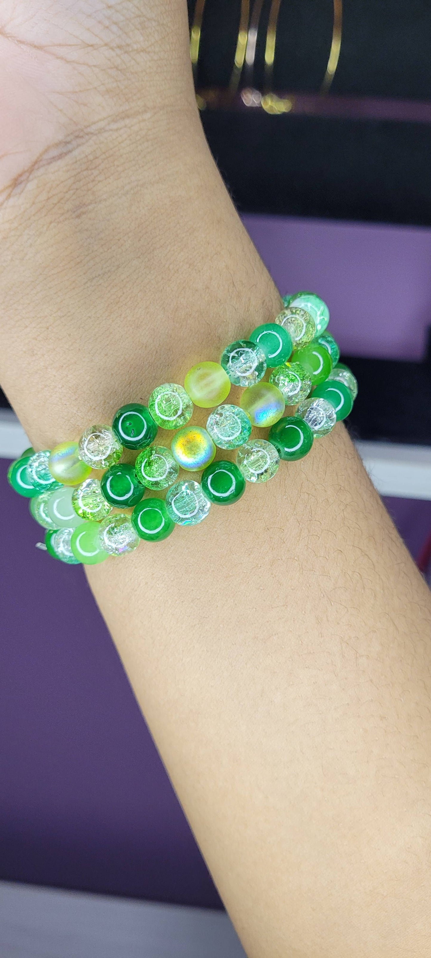 GREEN CRACKLE BRACELET MIX