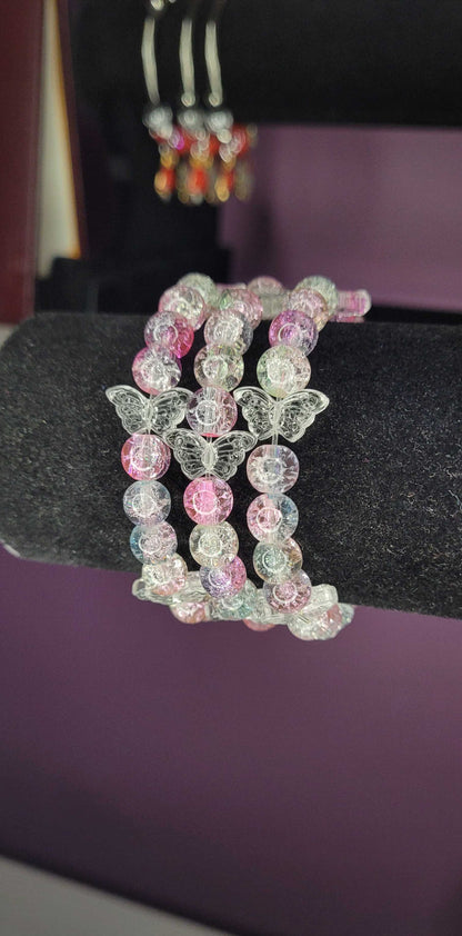 CLEAR CRACKLE BRACELET WITH BUTTERFLIES