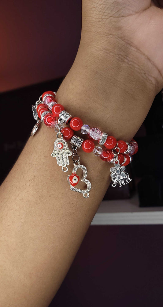 RED EVIL EYE CHARM BRACELET