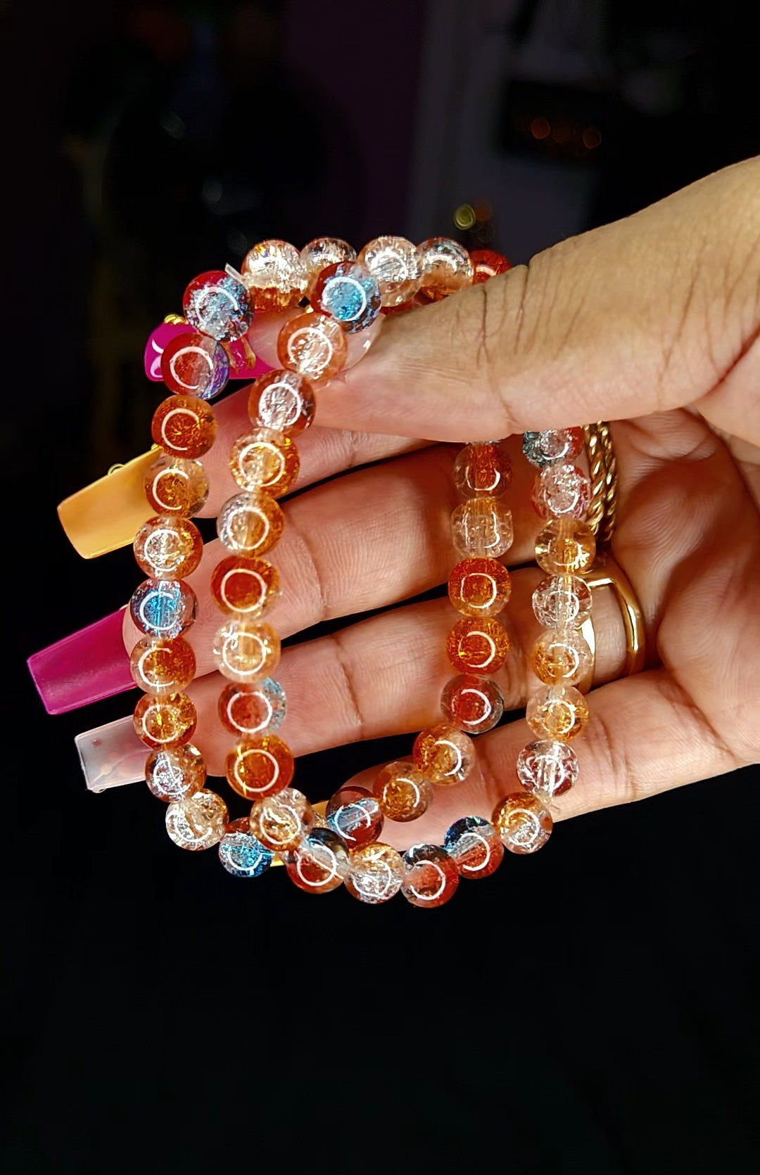 ORANGE AND BLUE CRACKLE BRACELET