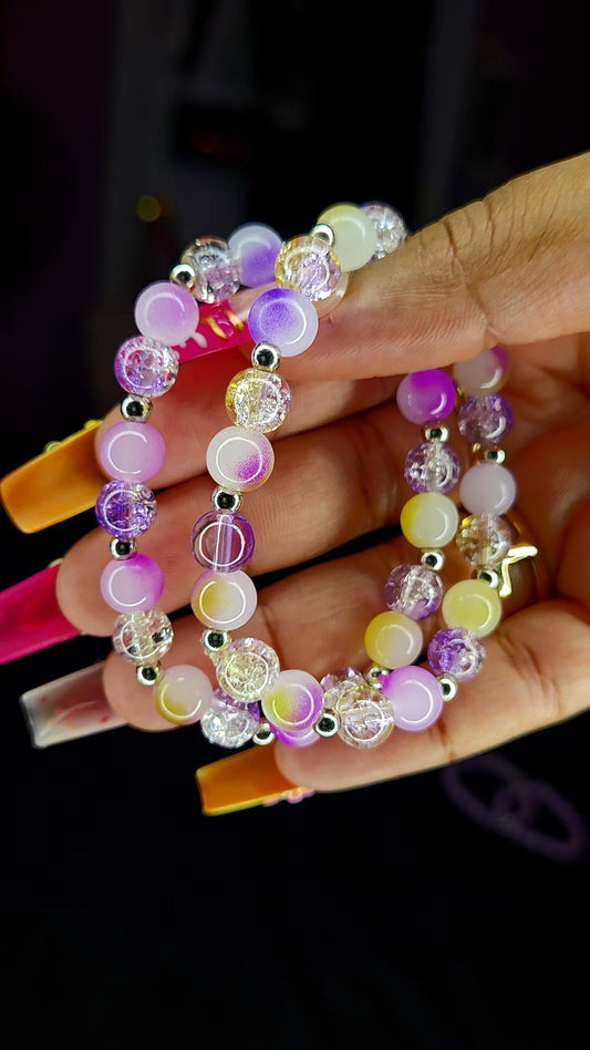 PURPLE AND YELLOW CRACKLE BRACELET
