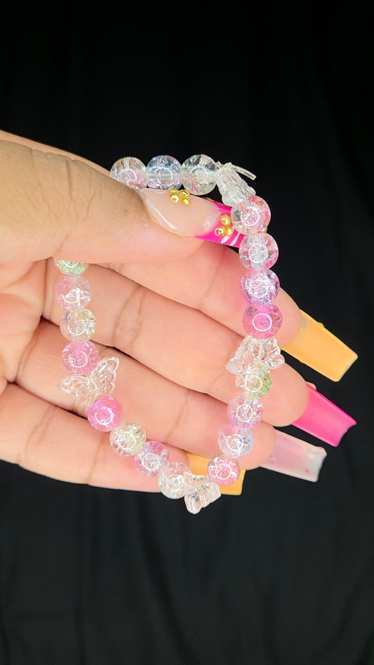 CLEAR CRACKLE BRACELET WITH BUTTERFLIES