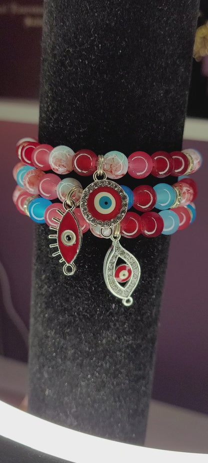RED EVIL EYE CHARM BRACELET