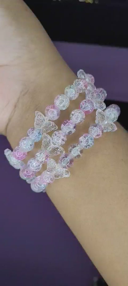 CLEAR CRACKLE BRACELET WITH BUTTERFLIES