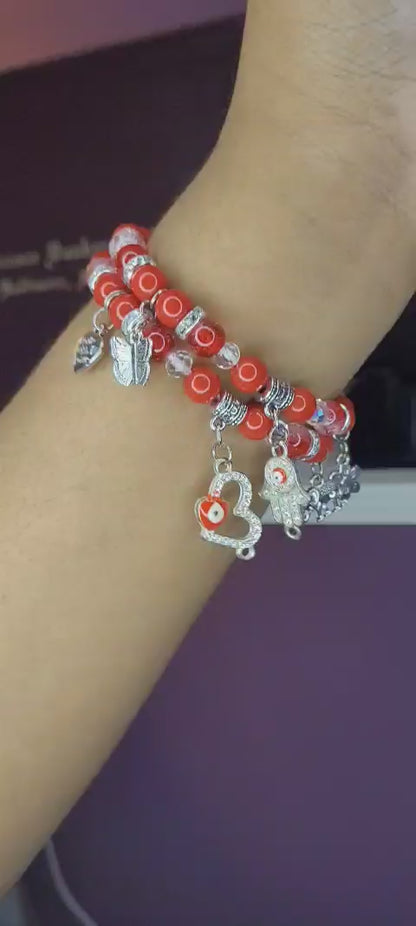 RED EVIL EYE CHARM BRACELET