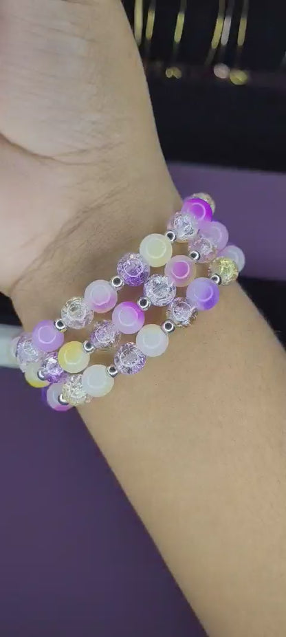 PURPLE AND YELLOW CRACKLE BRACELET
