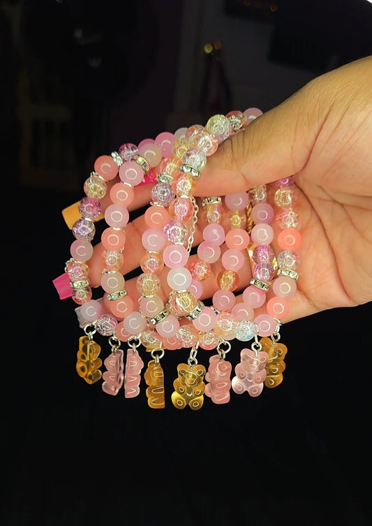 Pink crackle mix with double gummy bear charms
