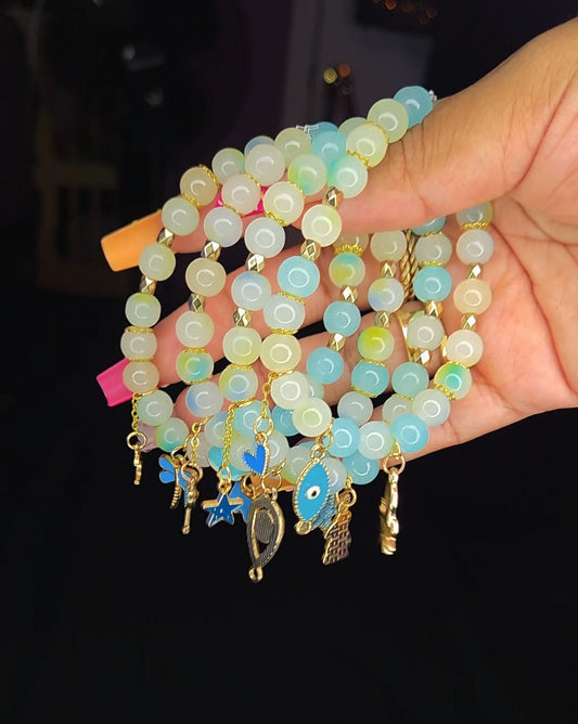 Blue & Yellow gradient bracelet with 3 charms
