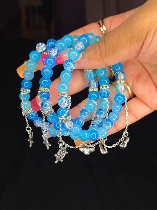 Blue crackle mix charm bracelet