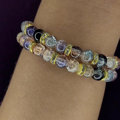 BLACK AND BROWN CRACKLE BRACELET WITH GOLD SPACERS