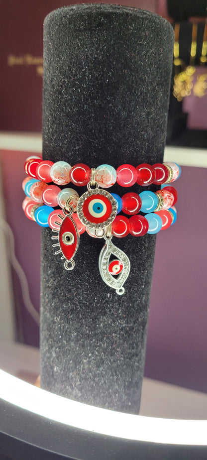 RED EVIL EYE CHARM BRACELET